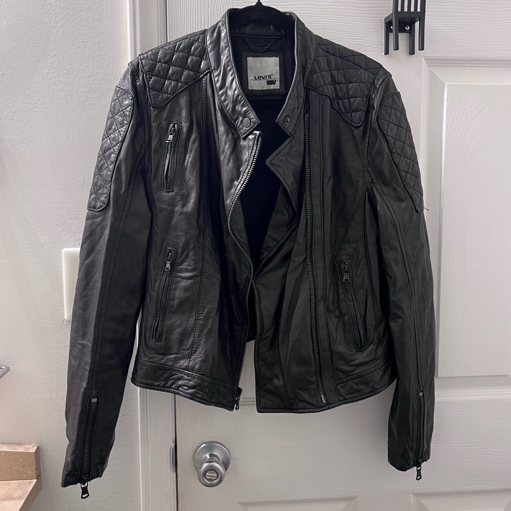 Levi's Vintage Y2k Black Moto Biker Genuine Leather Jacket Size Xl Unisex